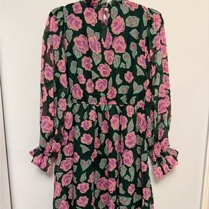 JODIFL Long Sleeve Dress with Pink Floral on Green